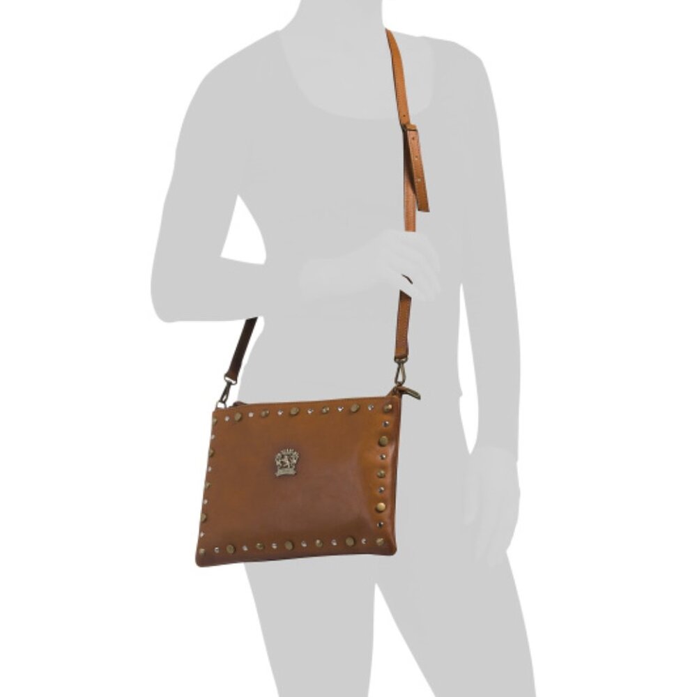Pratesi Firenze Cognac Leather Studded Clutch Wristlet Crossbody Bag
